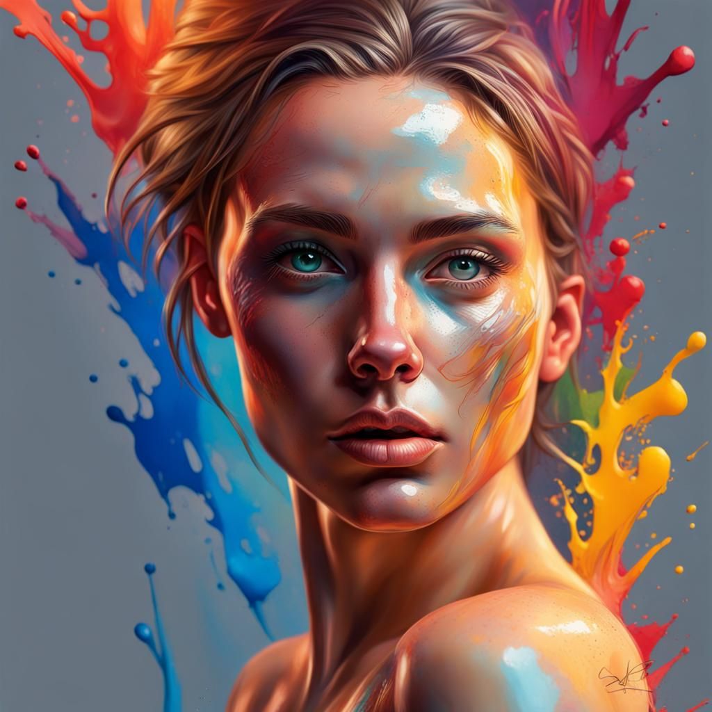 Hyperrealistic Nude Woman in Splash Art Style