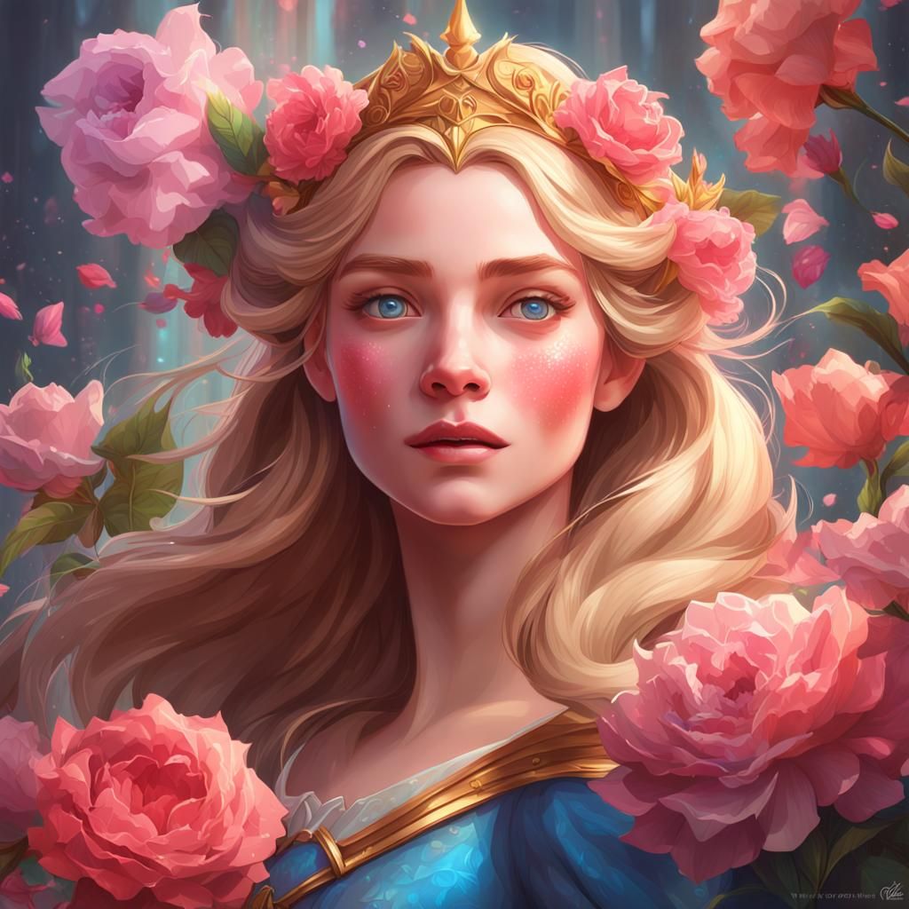 Princess Aurora Portrait with Flowers, Detailed Digital Art