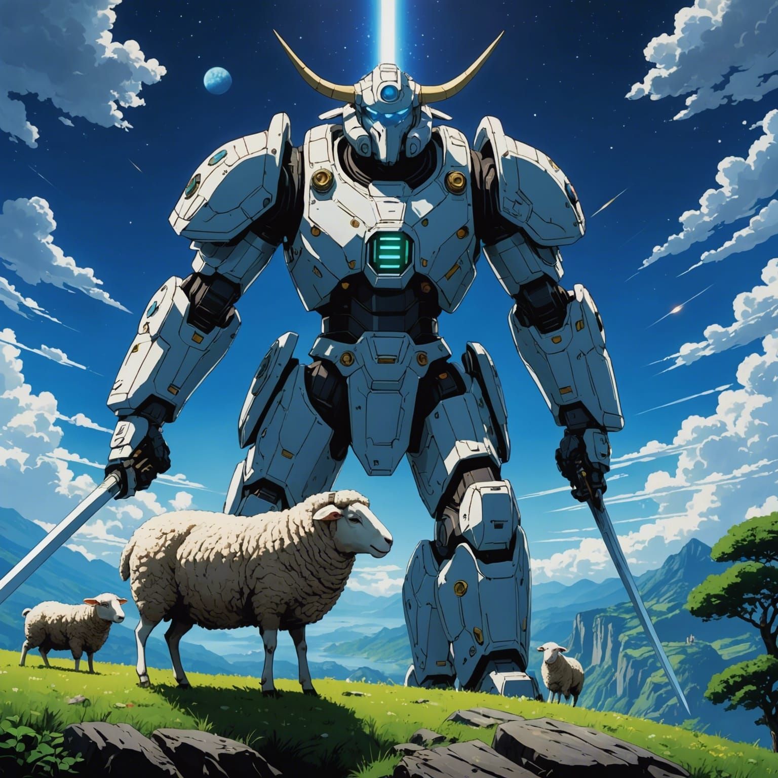 Sheep King Space Warrior in Anime Style