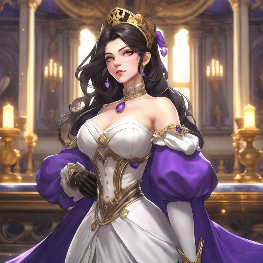 Dark-Haired Villainess in Anime Key Visual Style