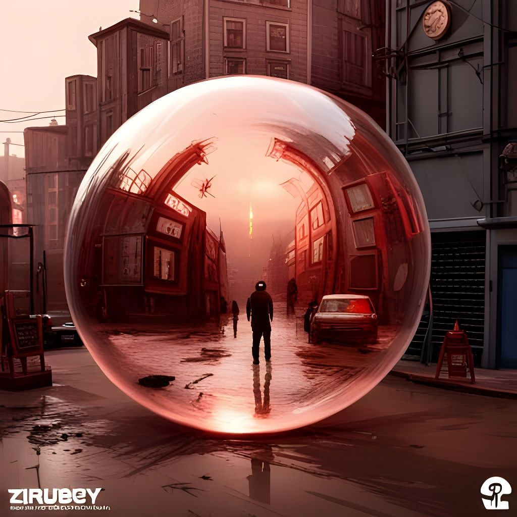 Steampunk City: People Trapped in Floating Bubble