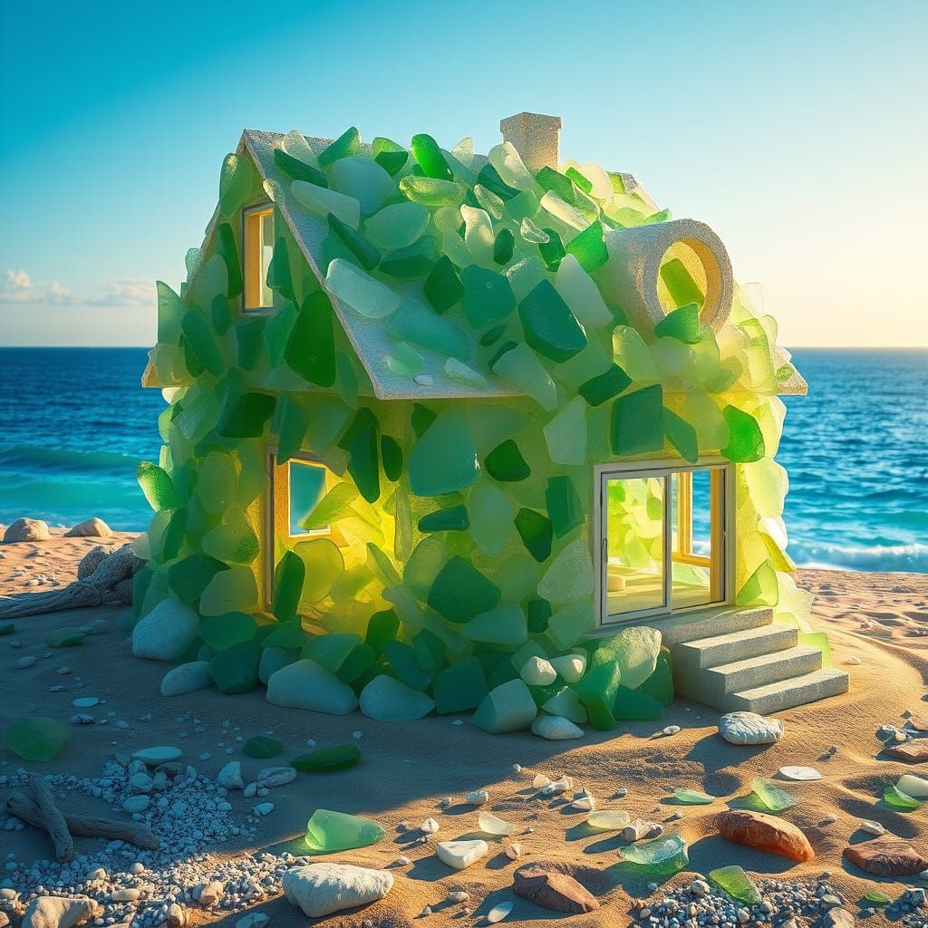 Exquisite Sea Glass Beach House in Golden Hour Glow