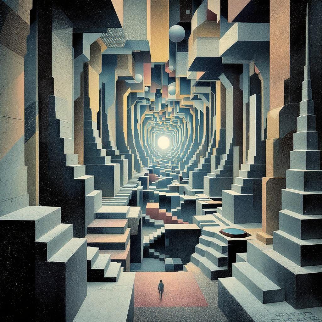 Mind-Bending Optical Illusion in Surreal Geometric Style