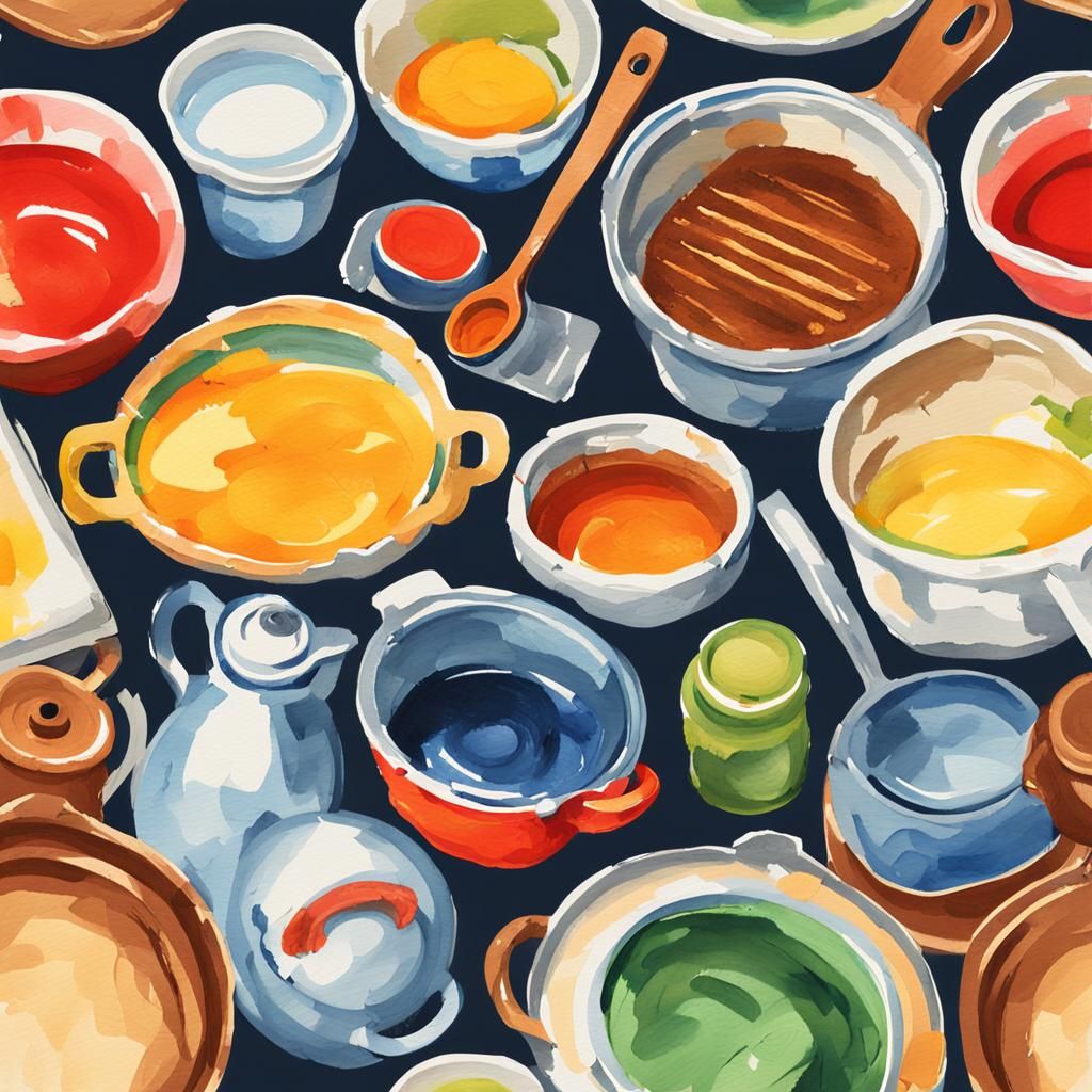 Gouache Kitchen Still Life: Impressionist Vector Art