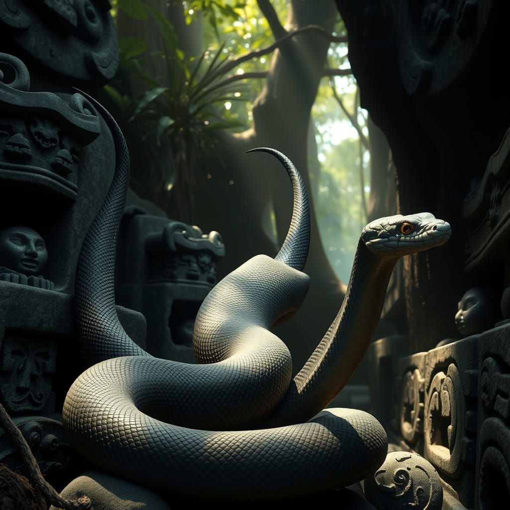 Mayan Serpent in Jungle: Ancient Folklore Art