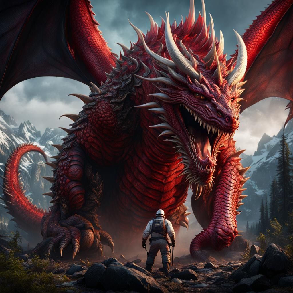 Michelin Man Decapitates Dragon in Fantasy Art