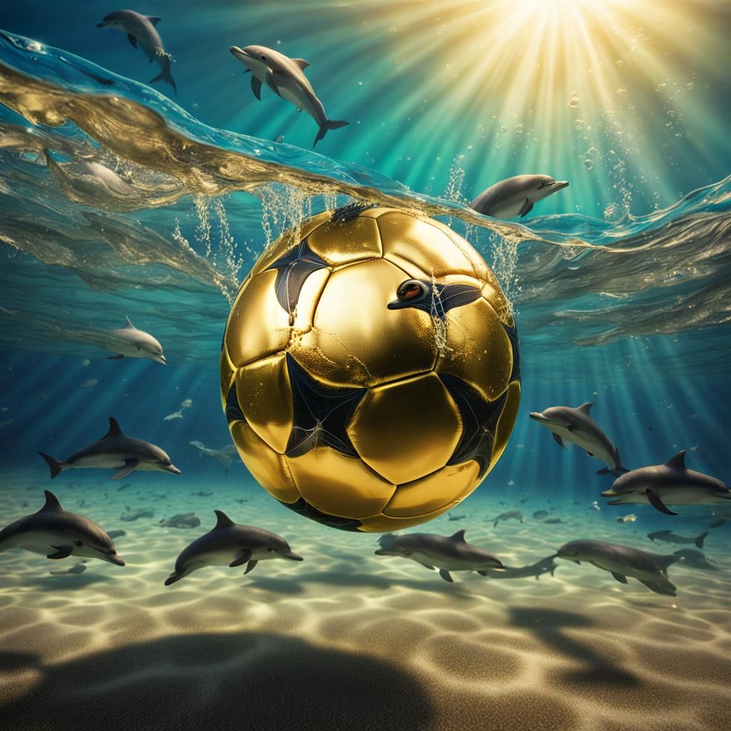 Hyperrealistic Dolphin Playing Soccer Underwater