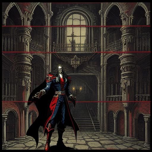 Alucard Exploring a Castle in 8-Bit Style