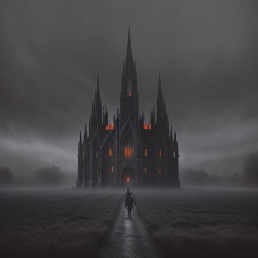 Ominous Robot Sentinel in Dark Fantasy Landscape