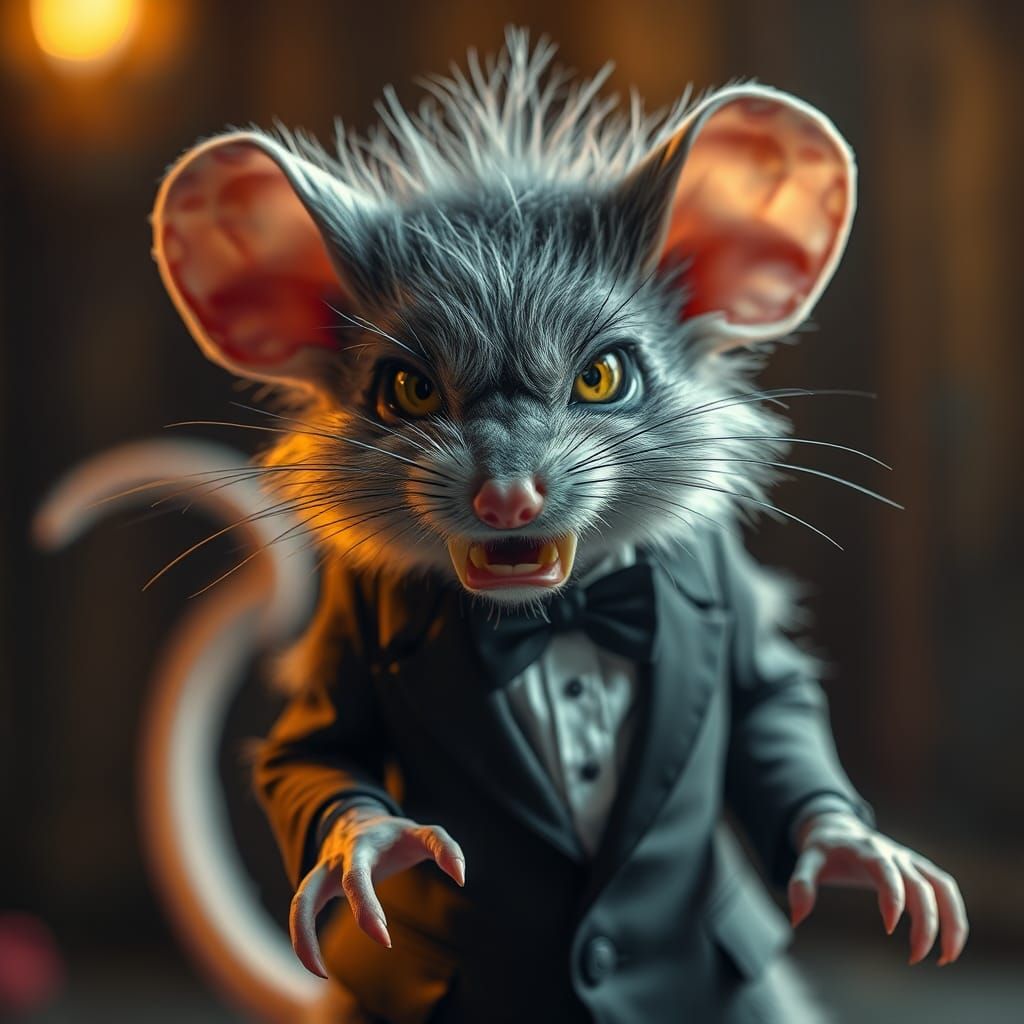 Demonic Furry Mouse in Tuxedo, Hyperrealistic