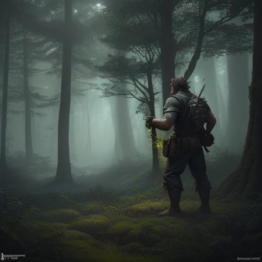 Sasquatch Observes Campers in Magical Forest