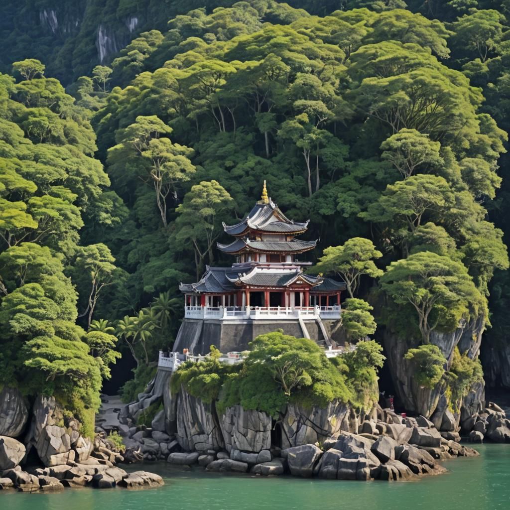 Island Temple: A Scenic AI Rendition
