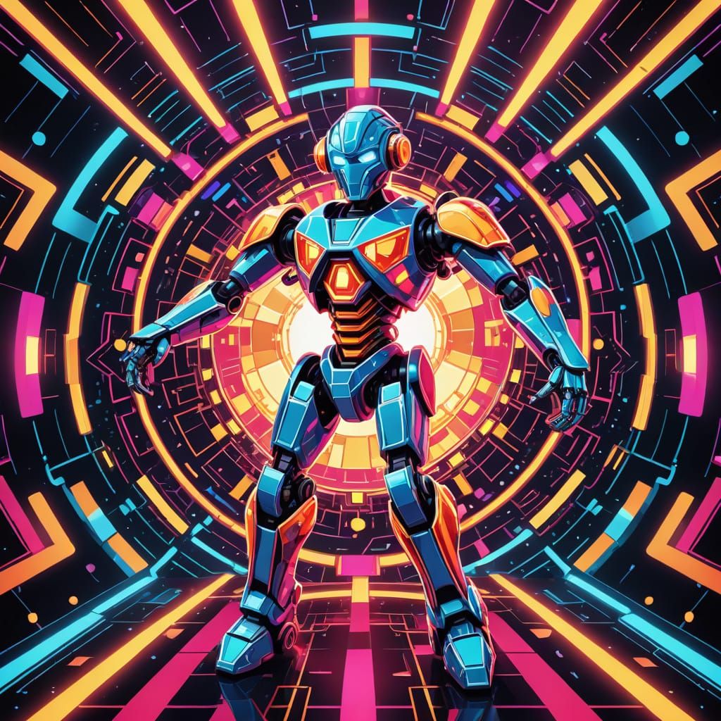 Kaleidoscopic Robot Dances in Futuristic Disco