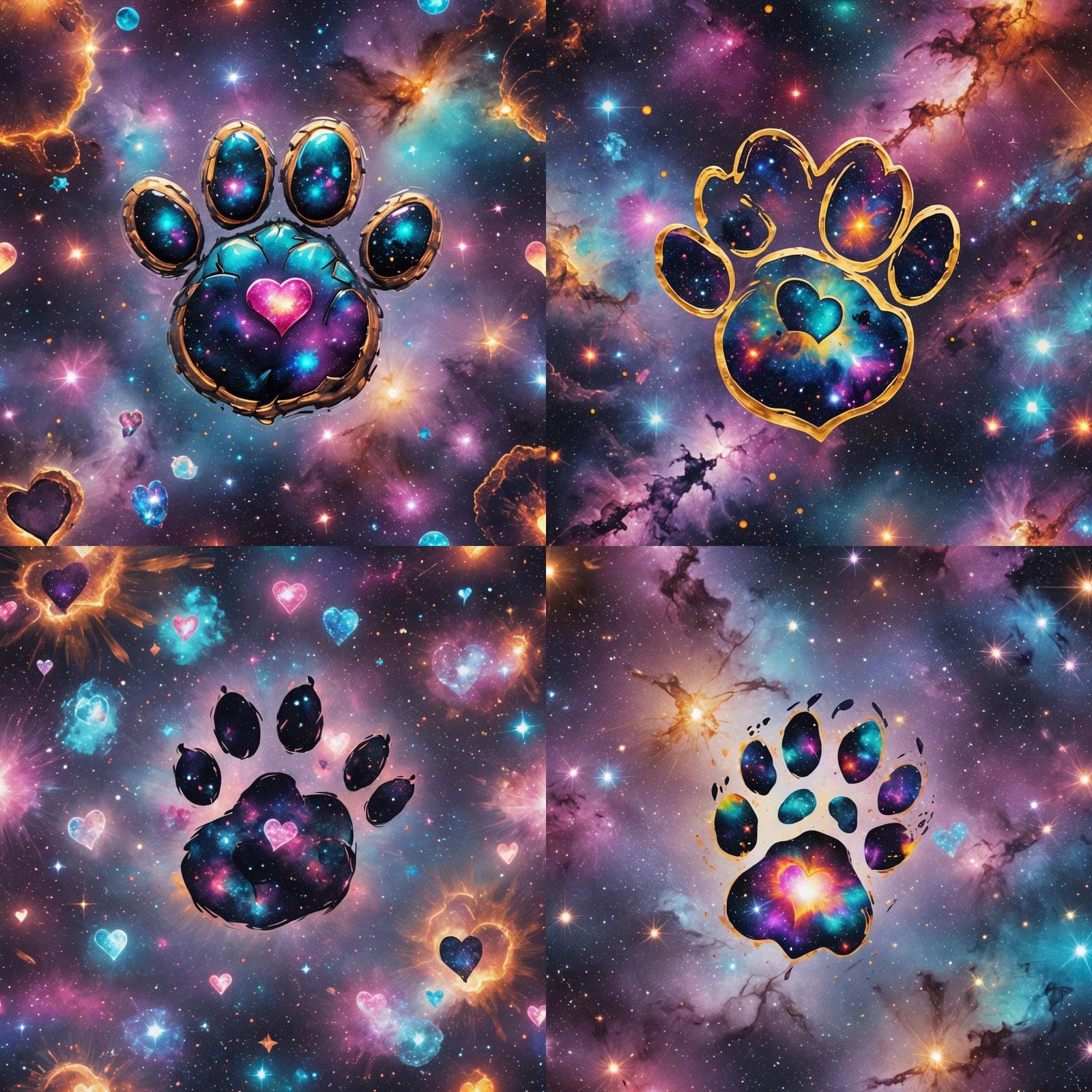 Holographic Paw Print with Heart in Galaxy