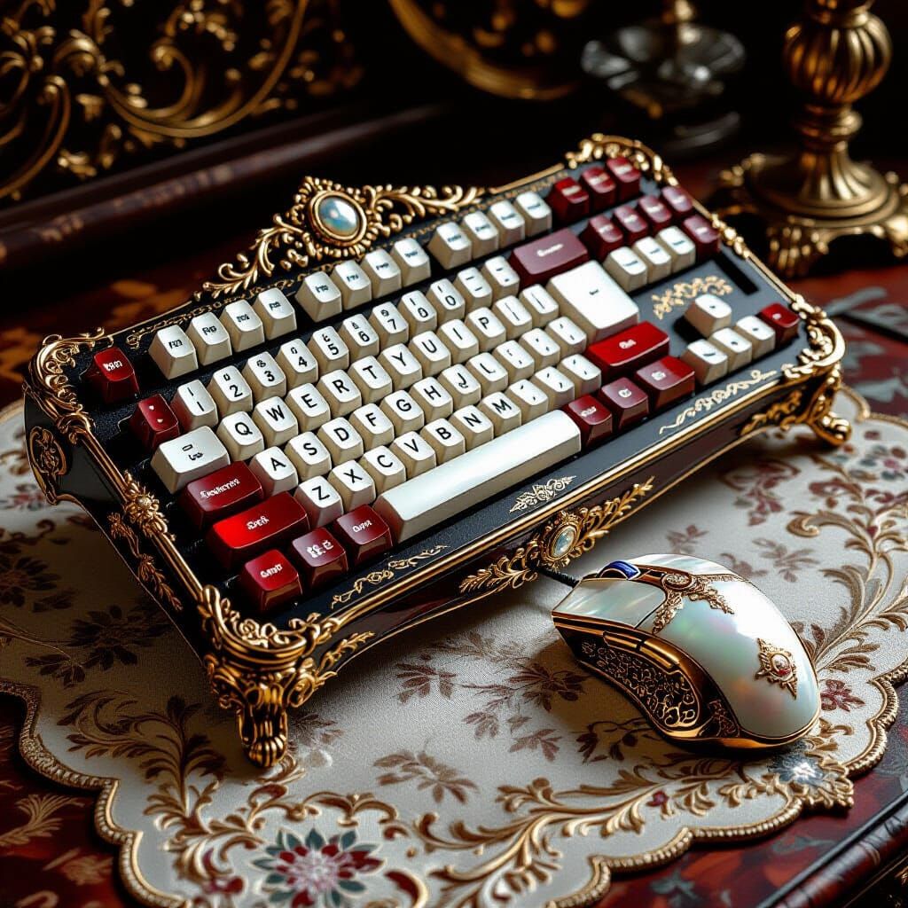 Steampunk Keyboard and Mouse with Rococo Inlays