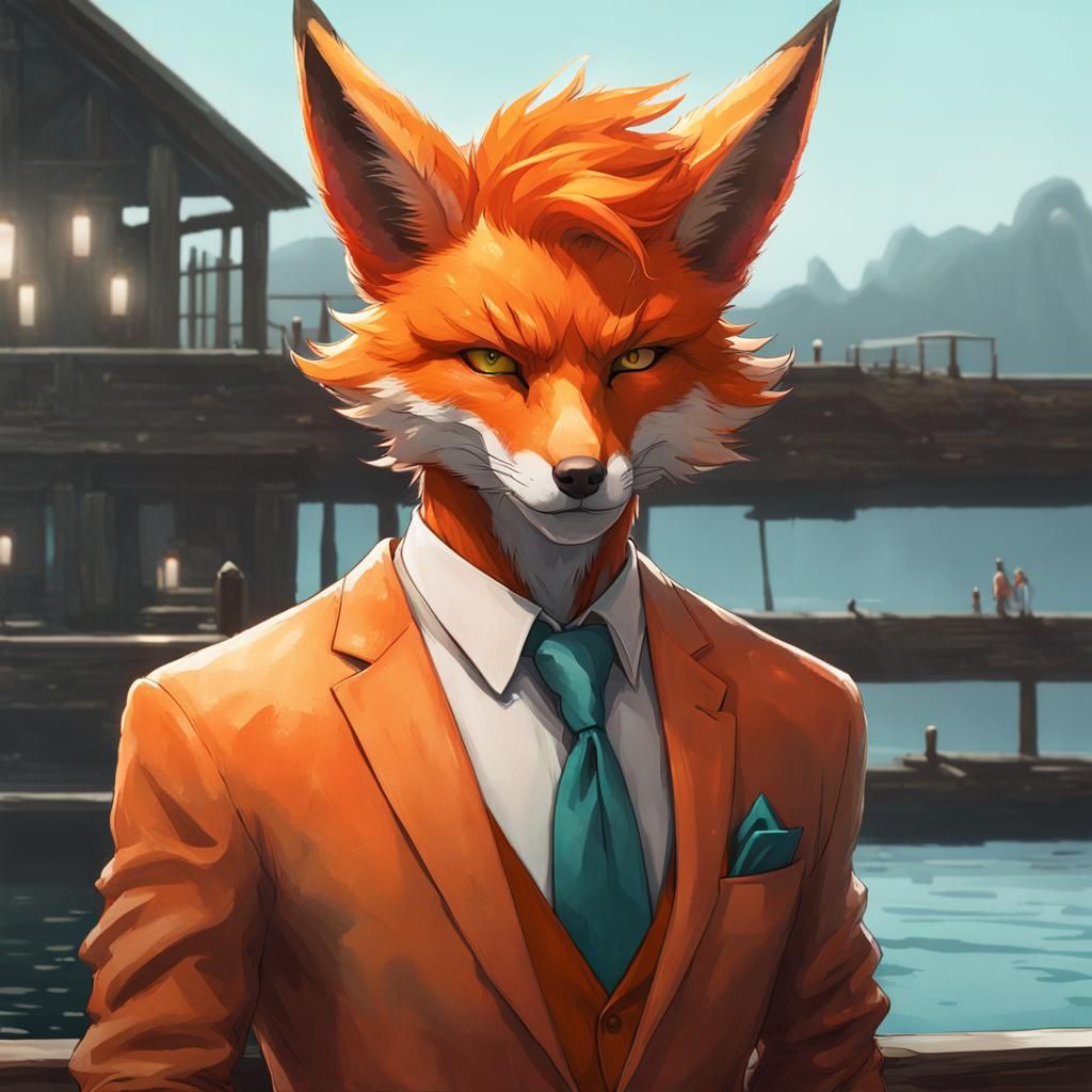 Watercolor Fox Demon on Dock, Concept Art