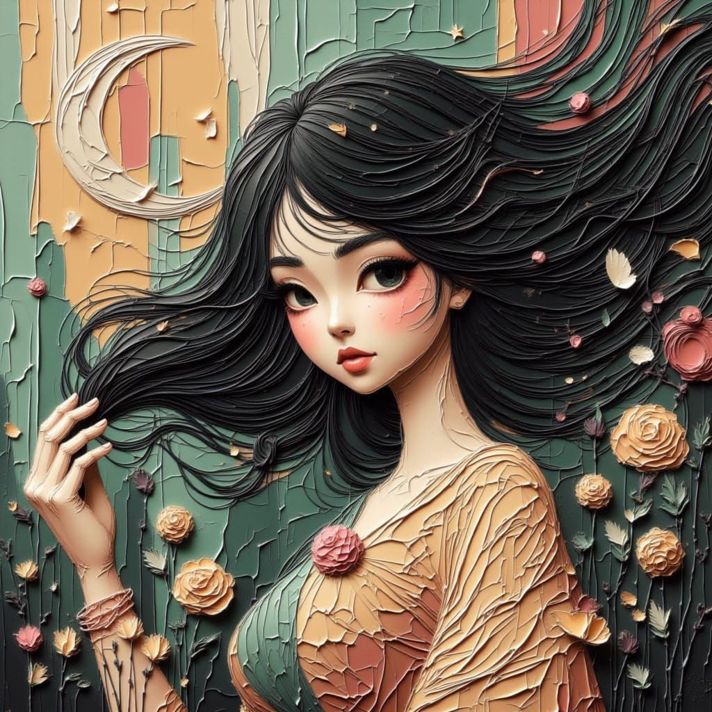 Sorrowful Woman in Fractured 80s Anime Style