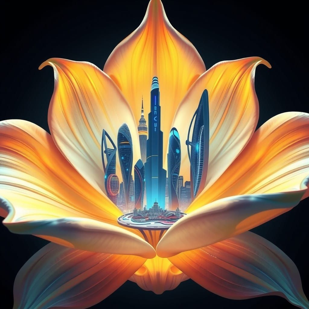 Luminous Metropolis Blooms within Resplendent Lily Flower
