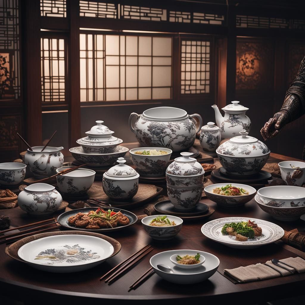 Samurai Tableware: Epic Digital Matte Painting