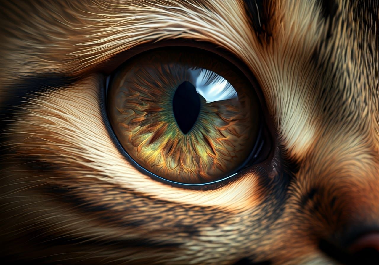 Hyperrealistic Macro Photograph of a Cat's Eye