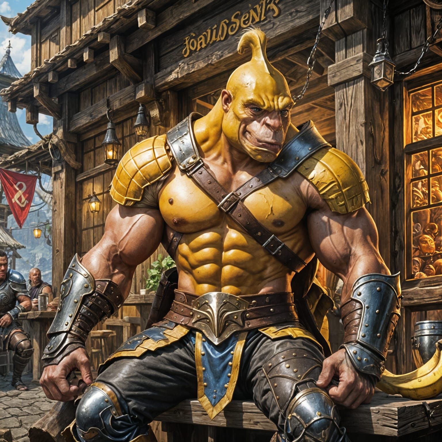 Muscular Banana Gladiator in Tavern Fight