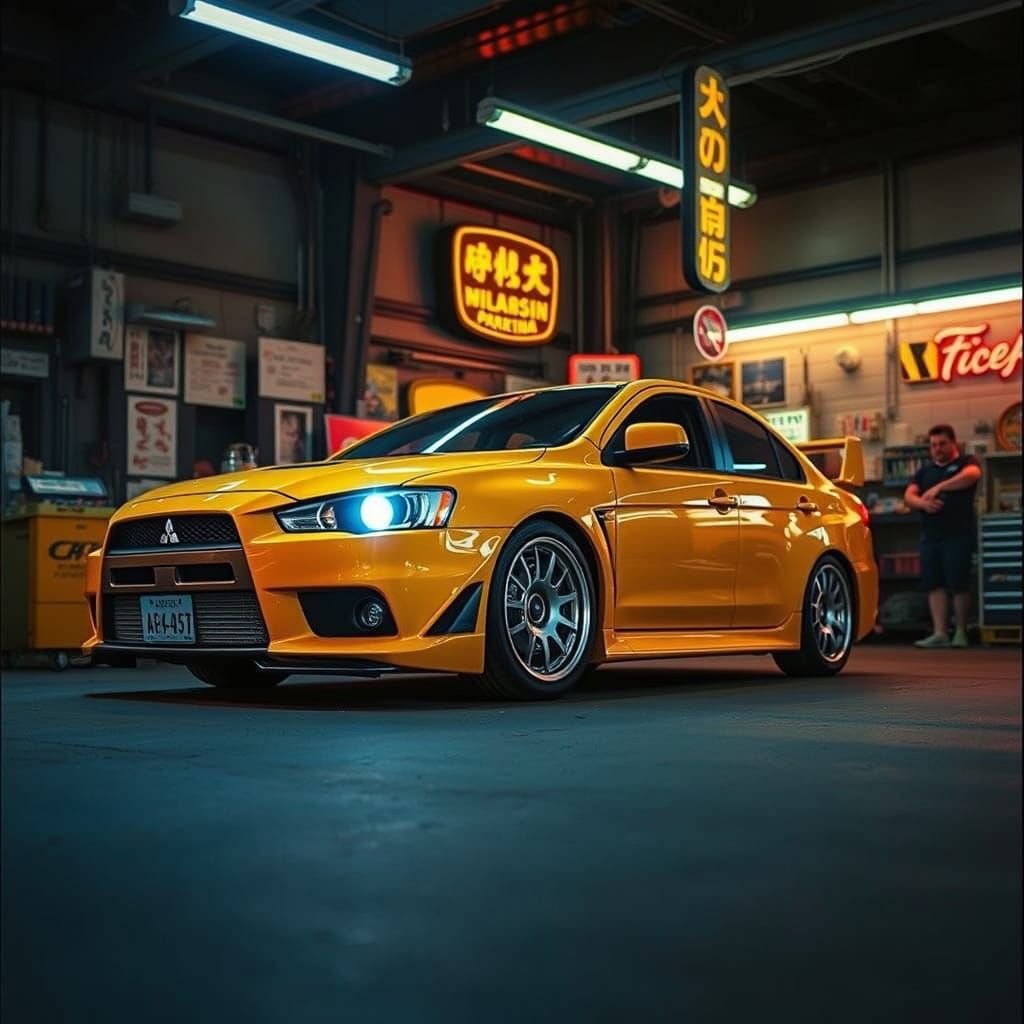 Retro Tokyo Workshop: Yellow Lancer EVO 4 Sunset