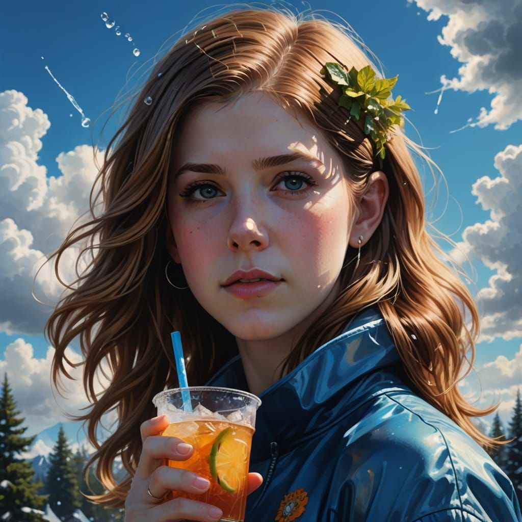Anna Kendrick Portrait with Iced Tea