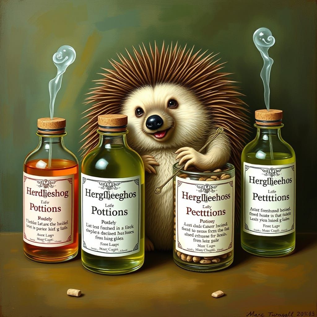 Hedgehog Potions in Whimsical Art Styles