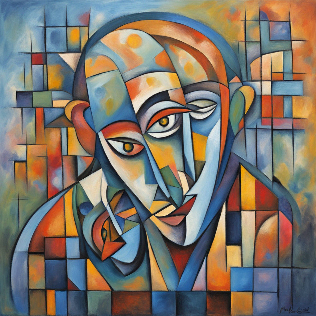 Pastel Cubist Oil Painting of Love