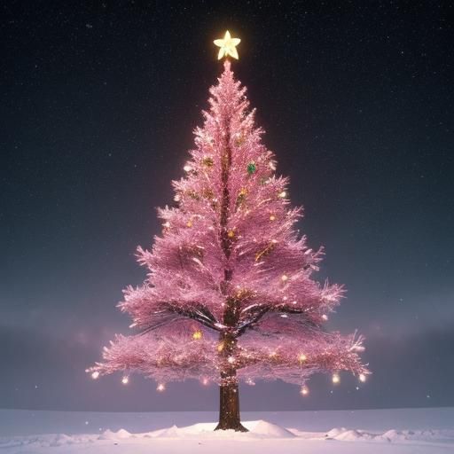 Pink Christmas Tree with Gifts and Snow