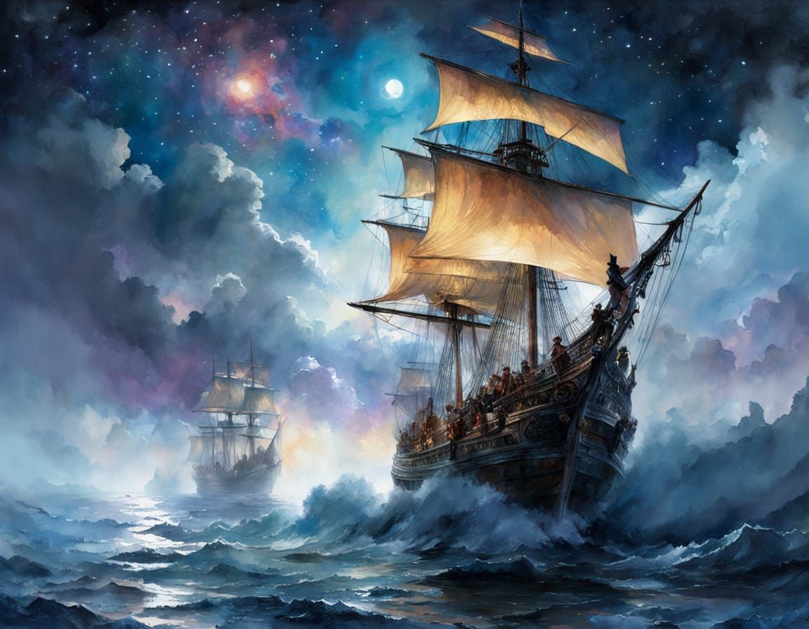 Galleon Voyage Under Celestial Skies
