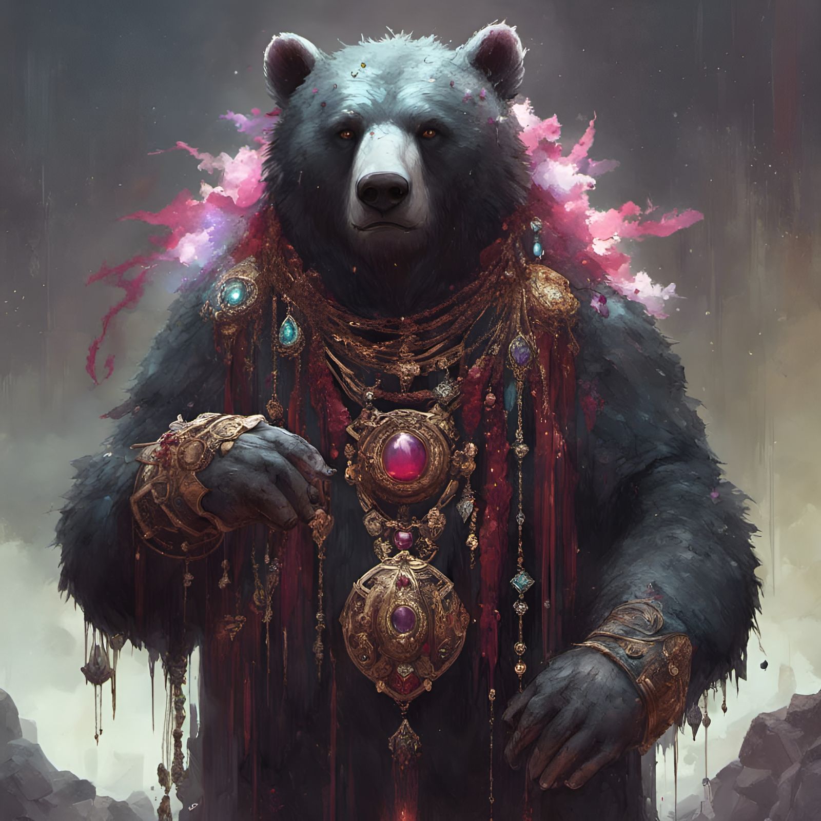 Majestic Jeweled Bear in Hyperdetailed Digital Painting