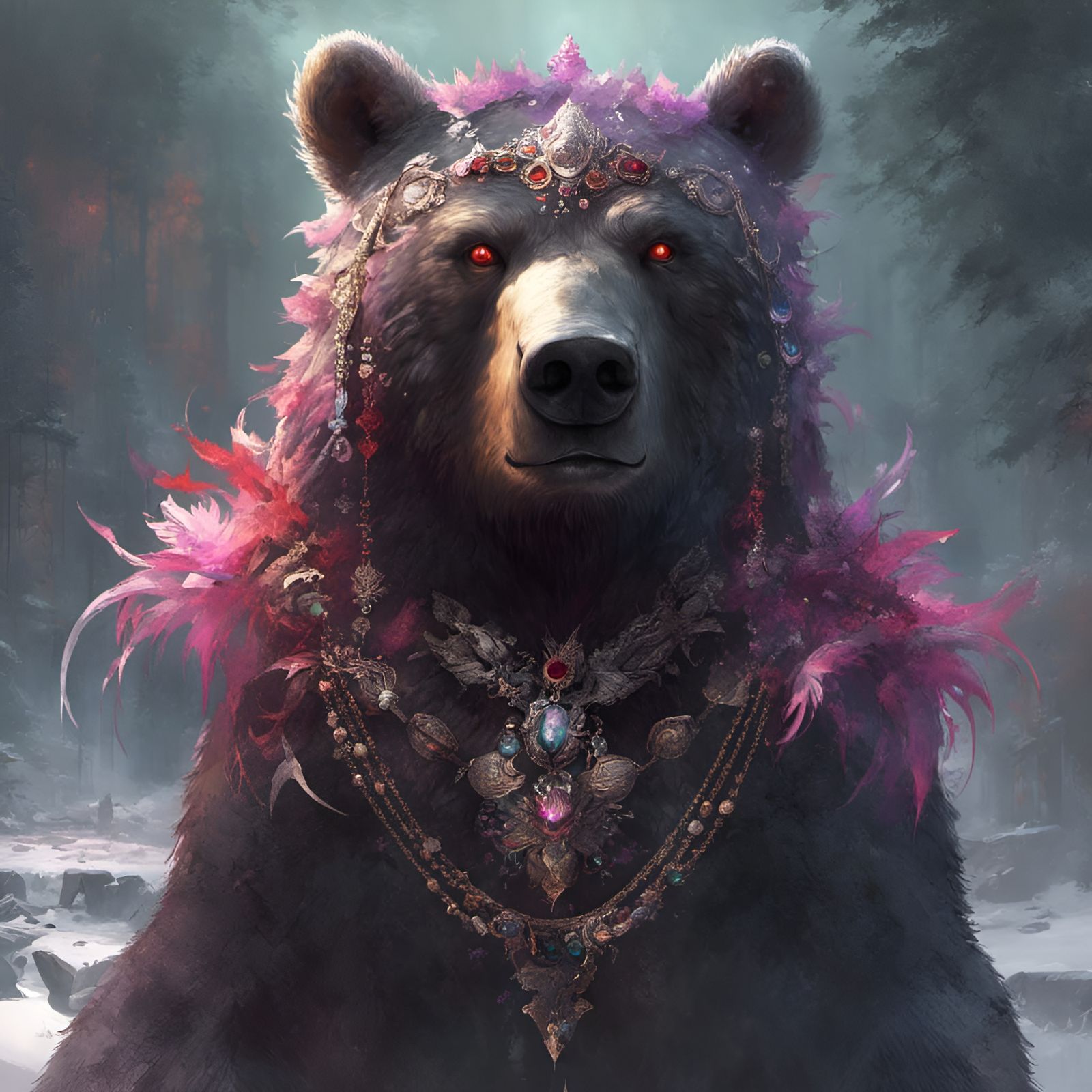 Jewel-Adorned Bear: A Majestic Fantasy Portrait
