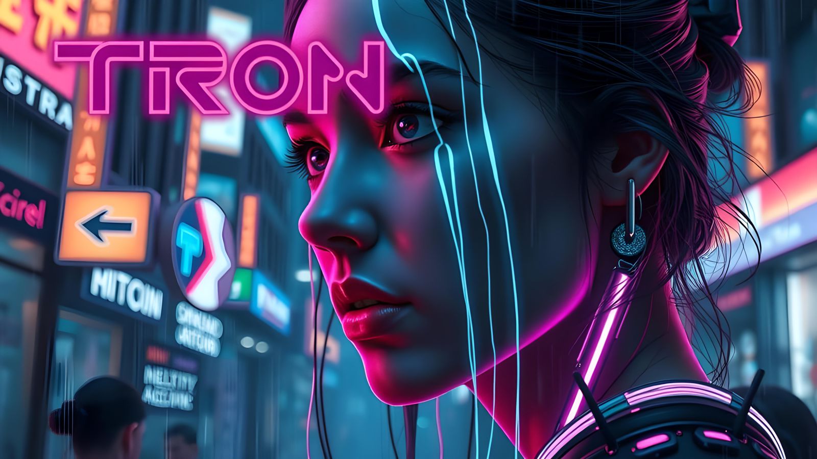 Anime Cyberpunk Woman in Neon City: Tron Ares