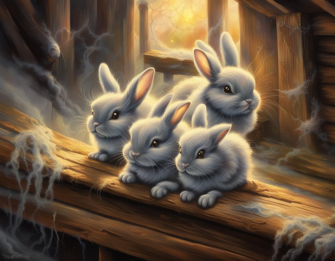 Dust Bunnies in Attic, Kinkade-Inspired Fantasy Art