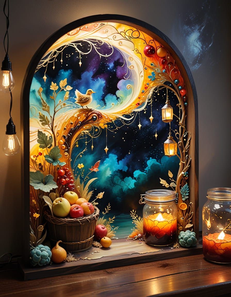 Surreal Desert Portal with Farmstand and Space Elements