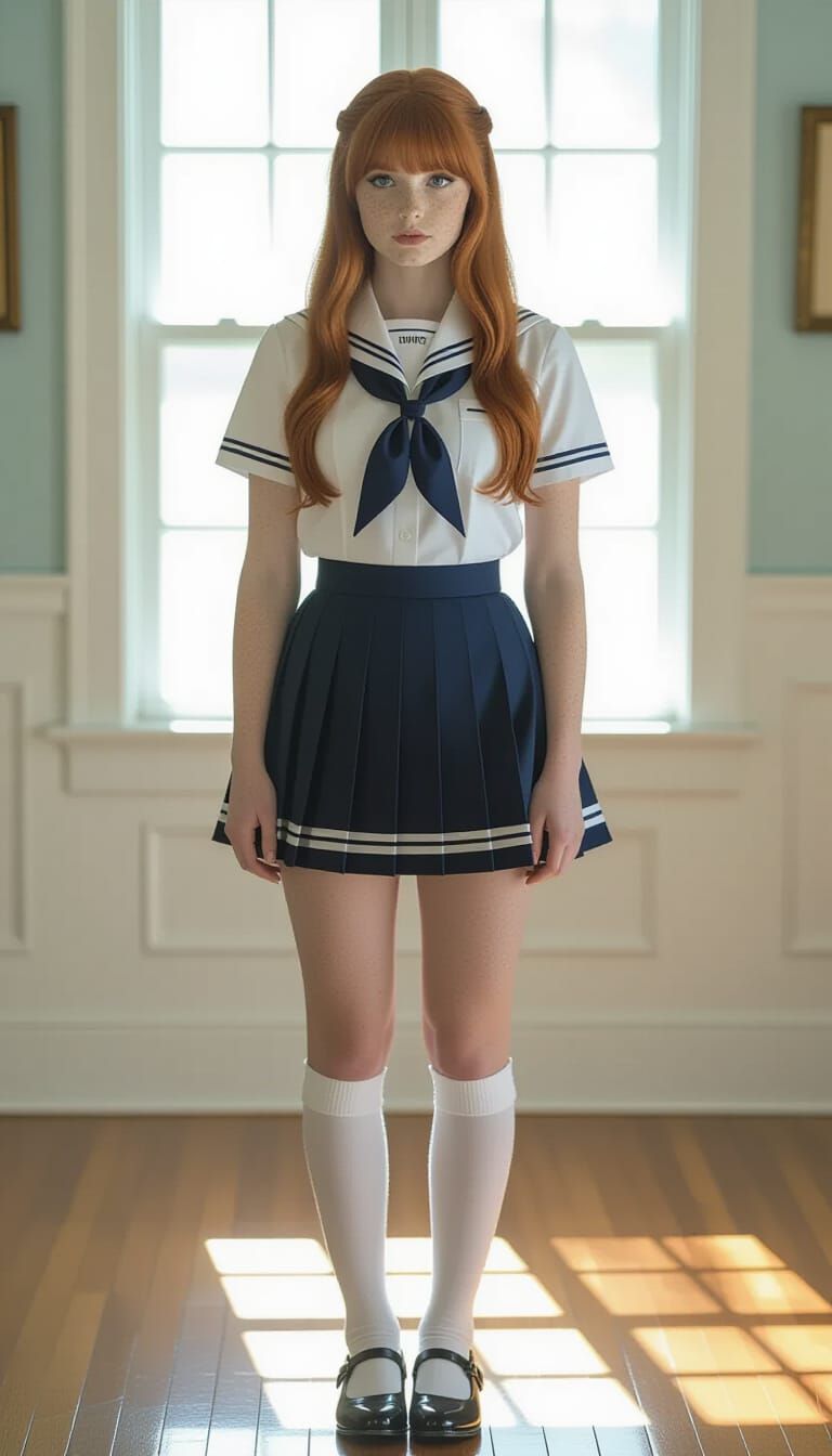 Ginger Woman in Seifuku Uniform, Cinematic Style