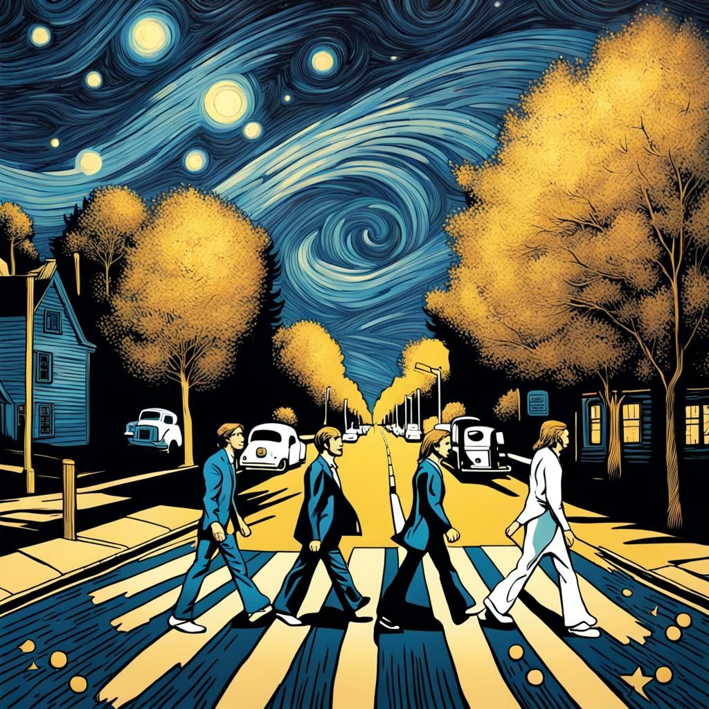 Abbey Road Starry Night in Van Gogh Style