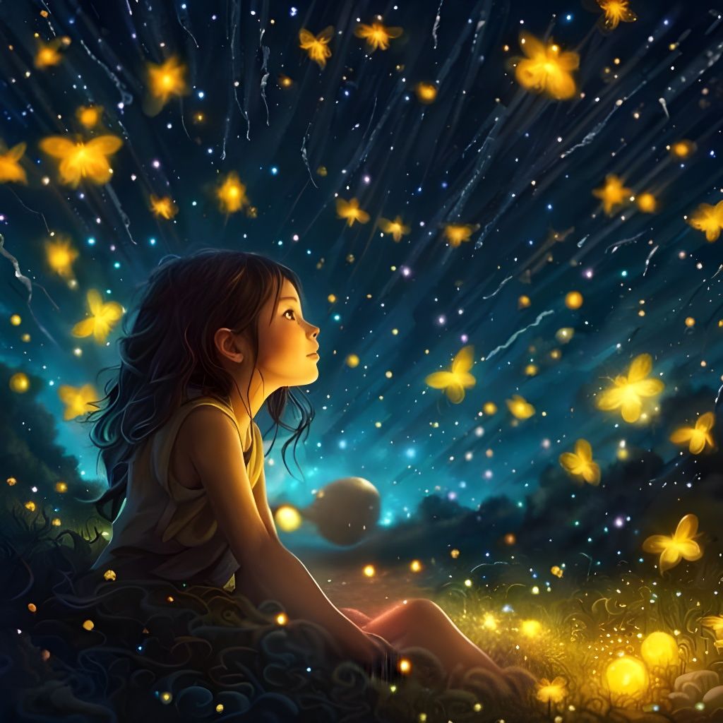Celestial Dream: Girl in Firefly Rain