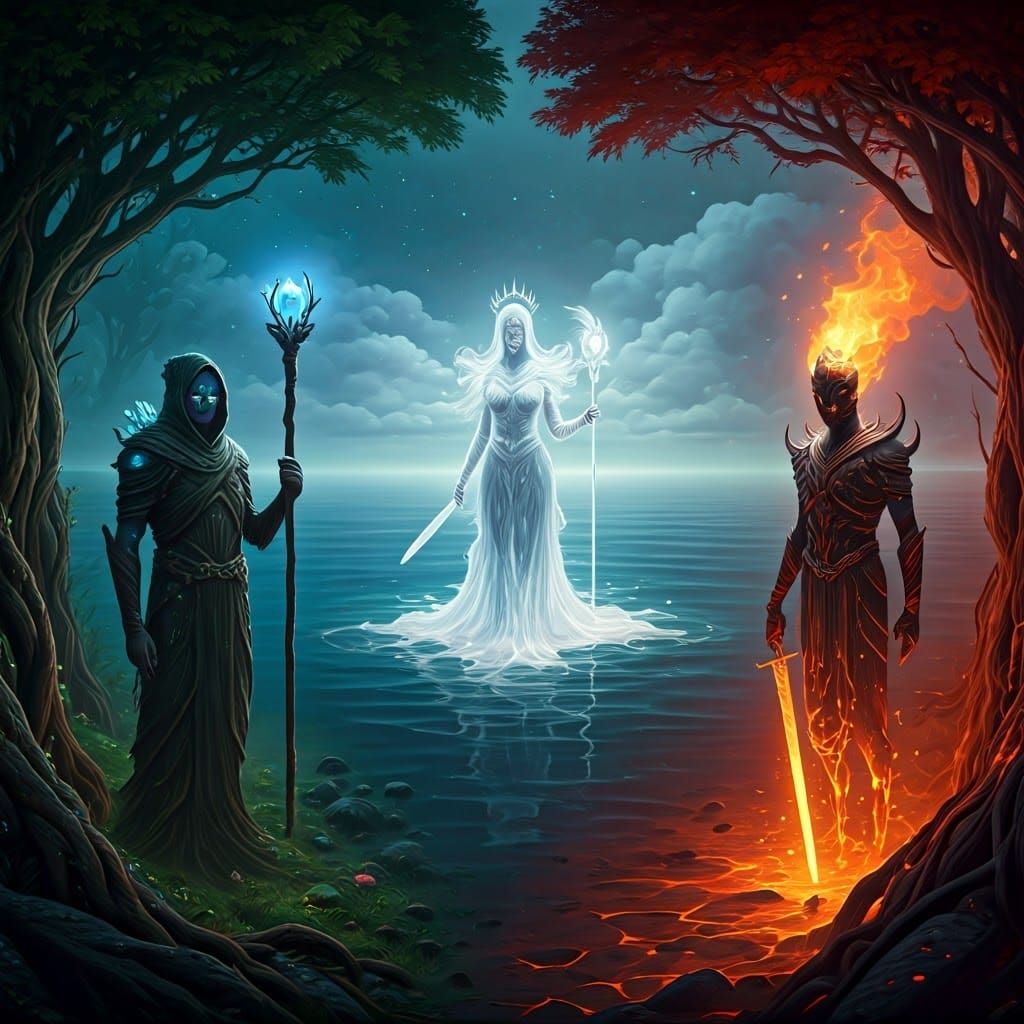 Elemental Guardians in Mystical Realm: Fantasy Concept Art