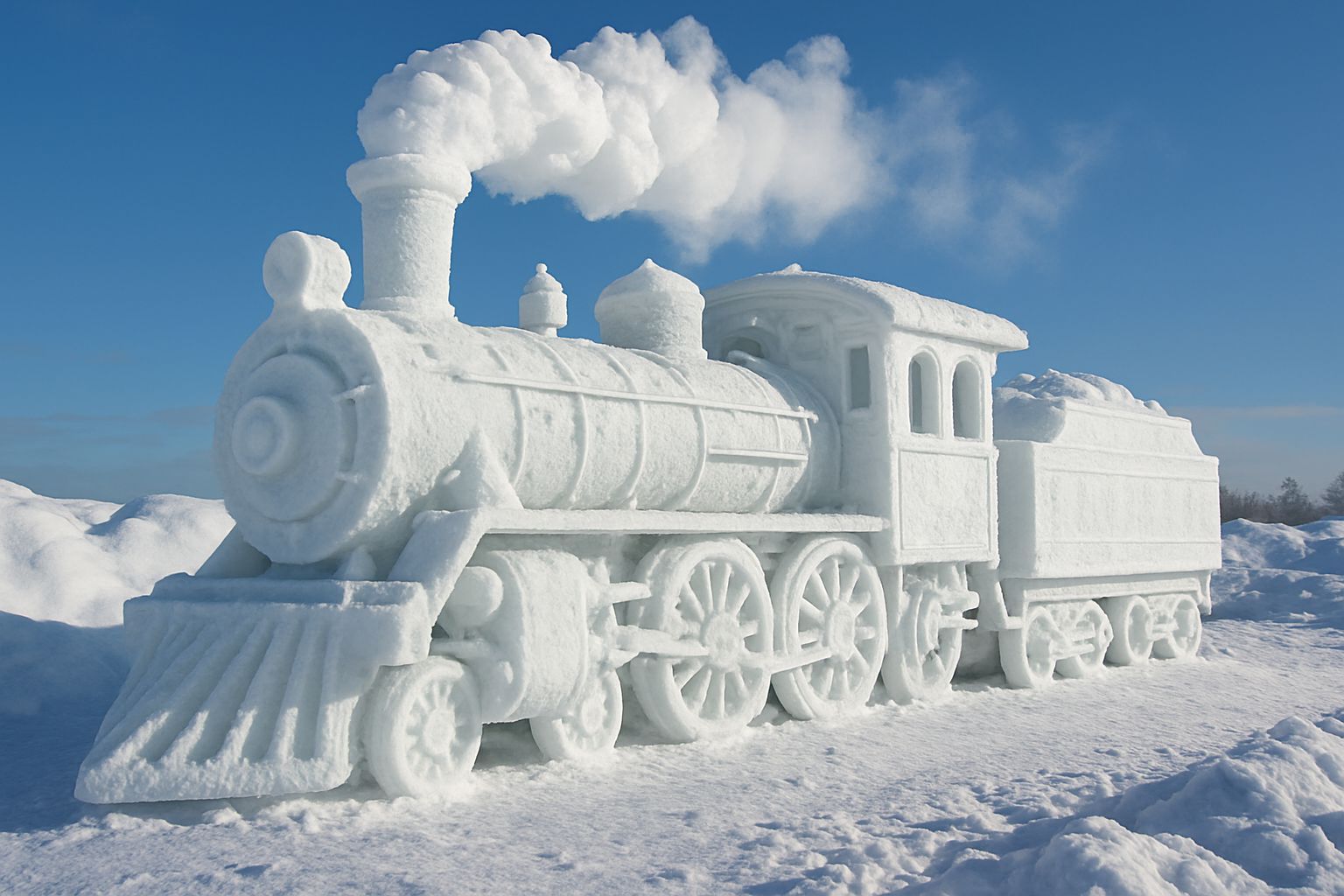 Intricate Snow and Ice Train on Winter Landscape