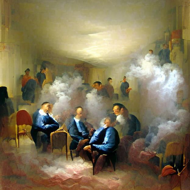 Men Silhouetted in a Smoky Room