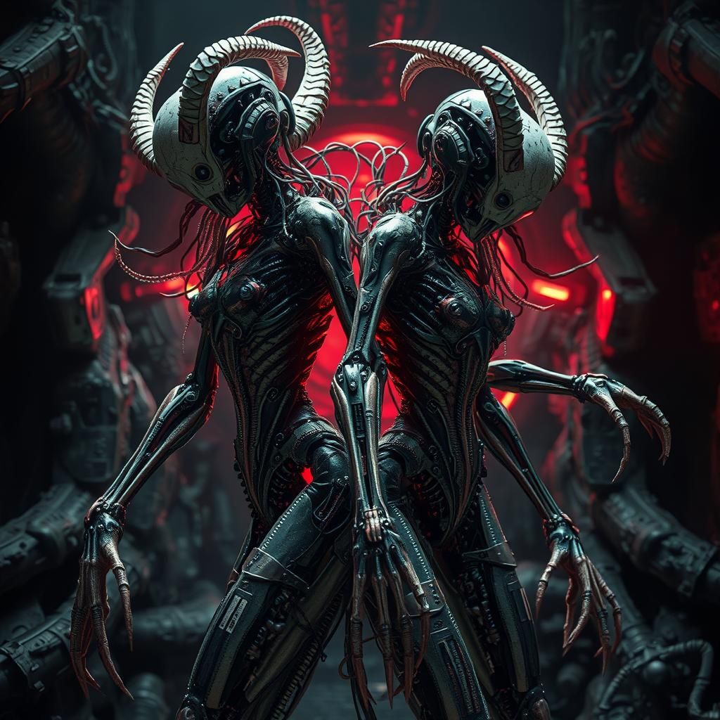 Cyborg Demons in Biomechanical Horror Style