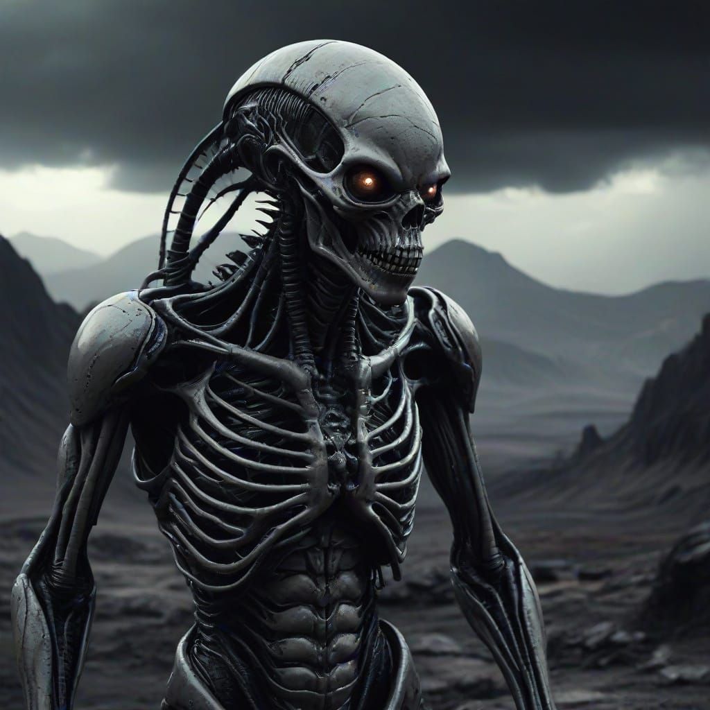 Dark Fantasy Landscape with Alien Creature in Biomechanical ...