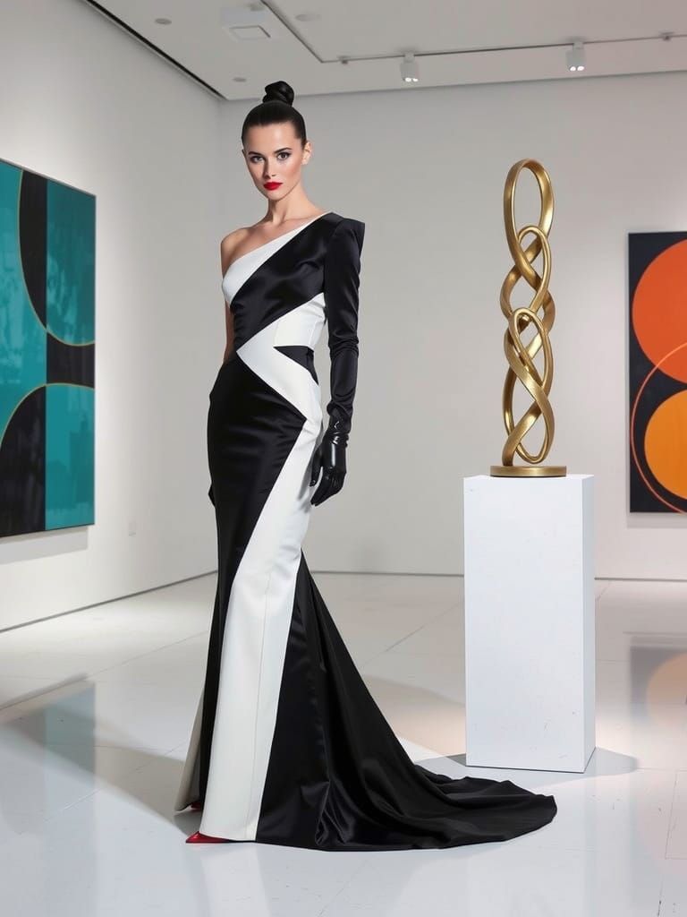 Elegant Woman in Modern Art Gallery