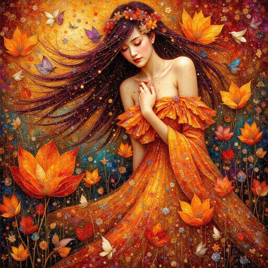 Nature Goddess in Klimt Style with Vivid Hues