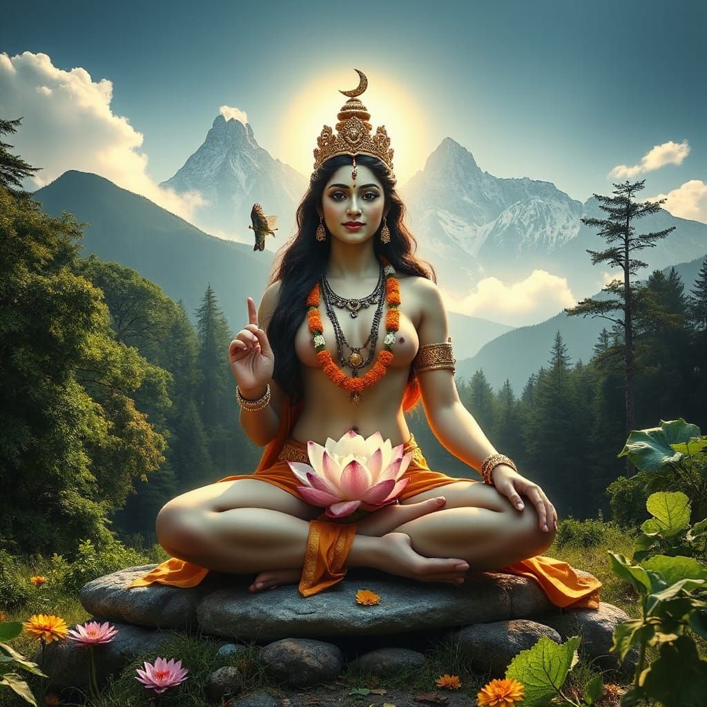 Serene Goddess of Love in a Lush Himalayan Paradise