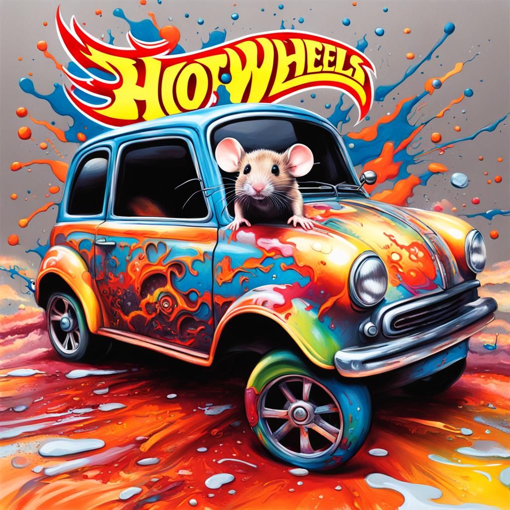 Mouse in Hot Wheels Car: Graffiti Art Style