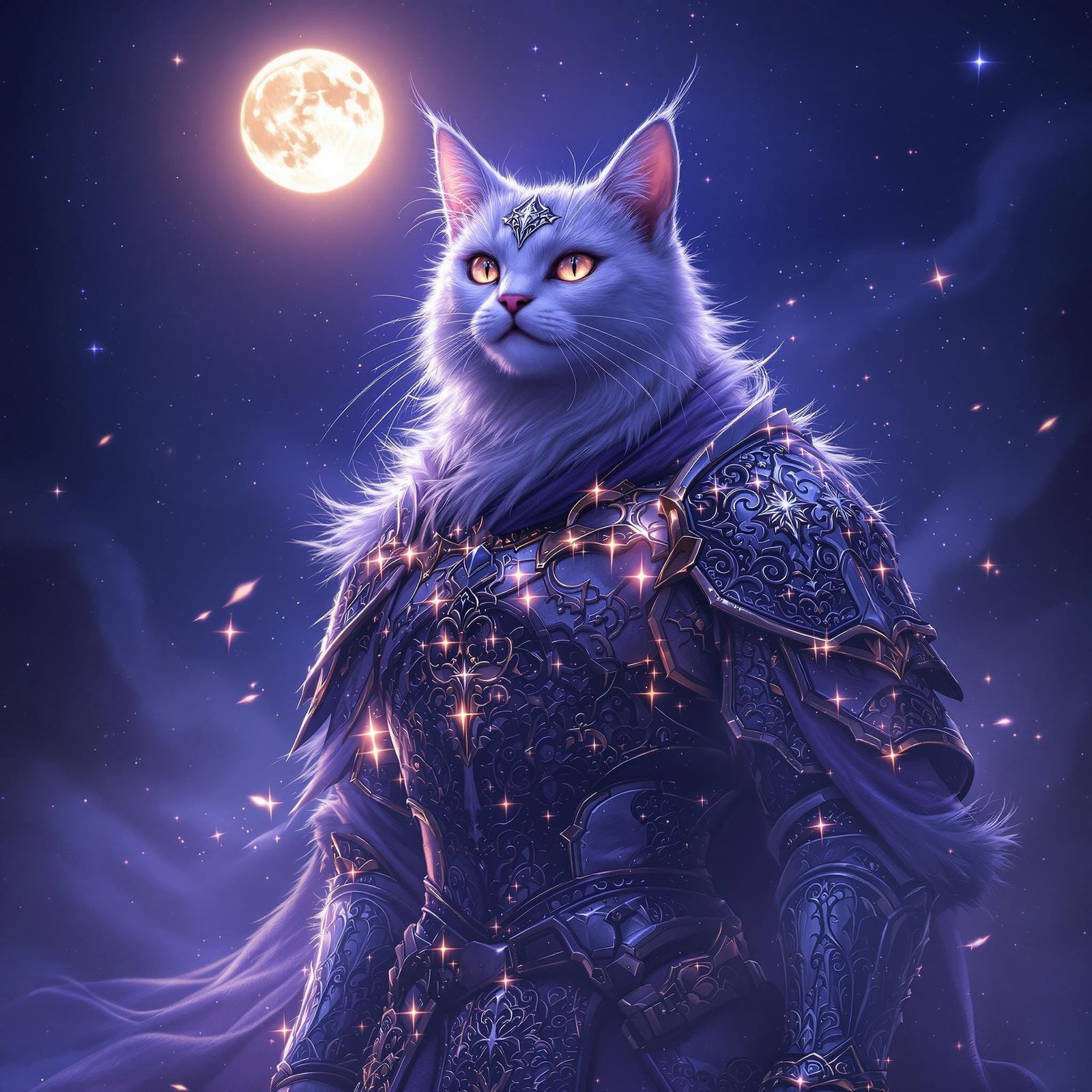 Majestic Moonlit Battle Cat in Intricately Crafted Armor