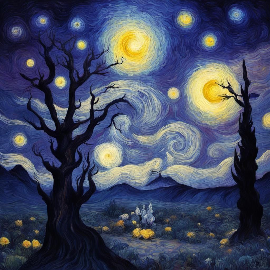 Starry Spring Night in Van Gogh Impressionism Style